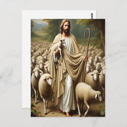 Jezus leidt lammeren in sereniteit briefkaart (Voorkant / Achterkant)