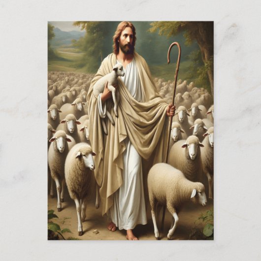 Jezus leidt lammeren in sereniteit briefkaart (Voorkant)