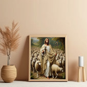 Jezus leidt lammeren in sereniteit poster