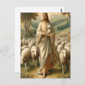 Jezus leidt schapen door groene weiden briefkaart (Voorkant / Achterkant)
