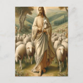 Jezus leidt schapen door groene weiden briefkaart (Voorkant)