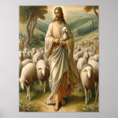 Jezus leidt schapen door groene weiden poster (Voorkant)