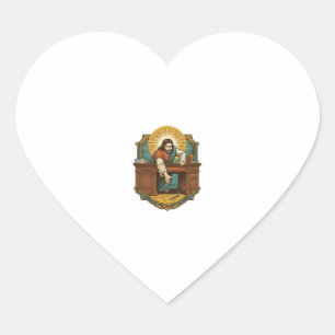 Jezus liet pen achter zware bureau onhandige humor hart sticker