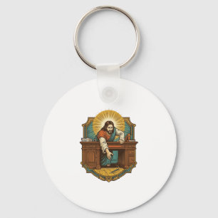 Jezus liet pen achter zware bureau onhandige humor sleutelhanger