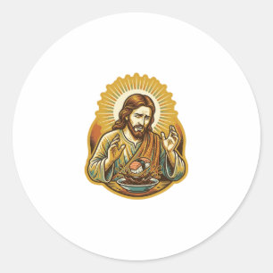 Jezus liet sushi in sojasaus spat eten humor ronde sticker