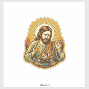 Jezus liet sushi in sojasaus spat voedsel humor sticker