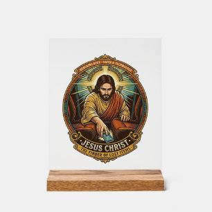 Jezus liet telefoon tussen autostoelen Zwarte Gat Acryl Bord