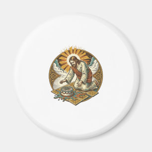 Jezus liet verjaardagstaart met gezicht naar bened magneet