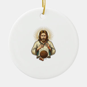 Jezus liet zware medicijnbal teen pijn gym humor v keramisch ornament