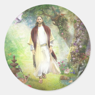 Jezus loopt in de tuin van Gethsemane Ronde Sticker