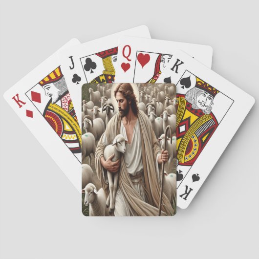 Jezus loopt onder zijn kudde pokerkaarten (Achterkant)