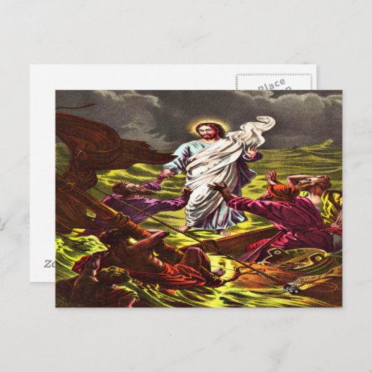 Jezus loopt op het briefkaart (Voorkant / Achterkant)