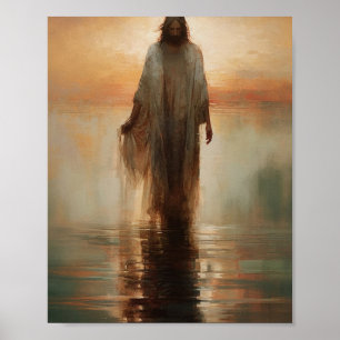 Jezus loopt op het water - Bijbelvers Digitale Pri Poster
