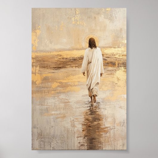 Jezus loopt op het water in witte kleren poster (Voorkant)