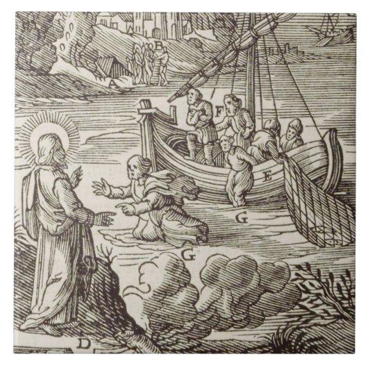 Jezus loopt op het water tegeltje (Voorkant)