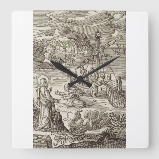 Jezus loopt op het water vierkante klok (Voorkant)