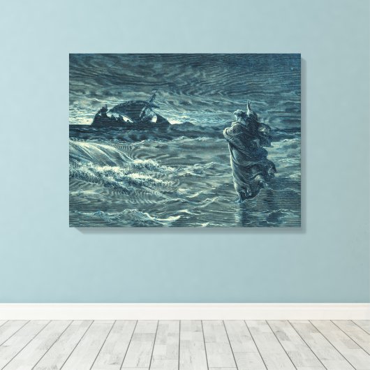 Jezus loopt op het Zee | Bijbel Canvas Afdruk (Insitu (Houten vloer))