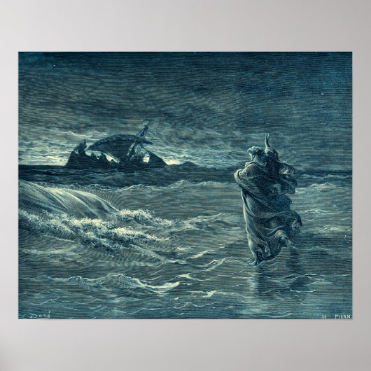 Jezus loopt op het Zee | Bijbel Poster (Voorkant)