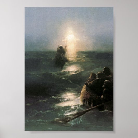 Jezus loopt op Stormy Zeeen Poster (Voorkant)