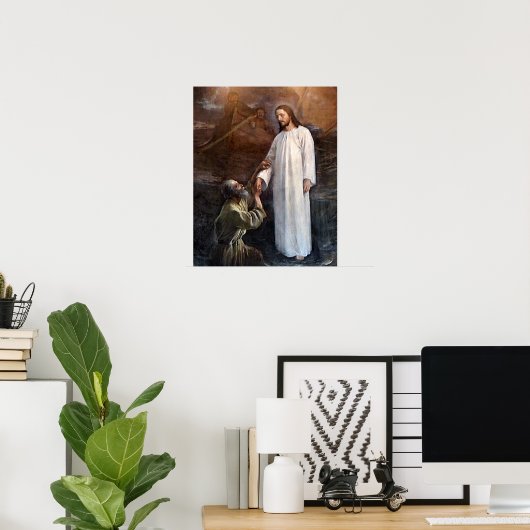 Jezus loopt op water 3 en Sint-Peter Poster Wide (Thuiskantoor)
