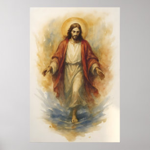 Jezus Loopt Op Water Kunst, Bijbelse Wonder Muur Poster