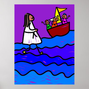 Jezus loopt op water poster