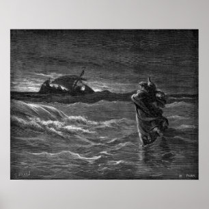 Jezus loopt op water poster