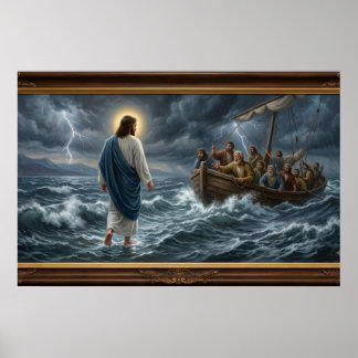 Jezus loopt op water poster – Christelijke wandku