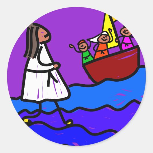 Jezus loopt op water ronde sticker (Voorkant)