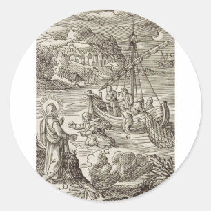 Jezus loopt op water ronde sticker