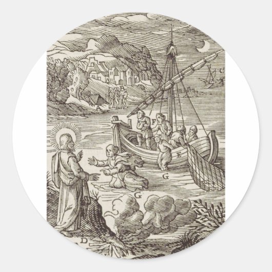 Jezus loopt op water ronde sticker (Voorkant)