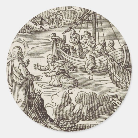 Jezus loopt op water ronde sticker (Voorkant)