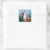 Jezus loopt op water vierkante sticker (Tas)