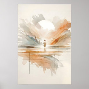 Jezus Loopt Over Water Inspirerende Aquarel Poster