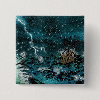Jezus loopt over water vierkante button 5,1 cm