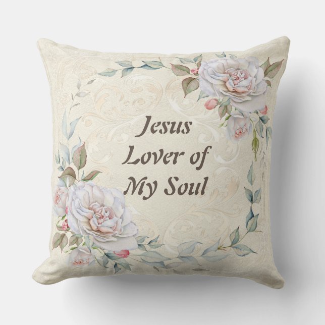 Jezus Lover van mijn Soul Floral Pillow Kussen (Voorkant)