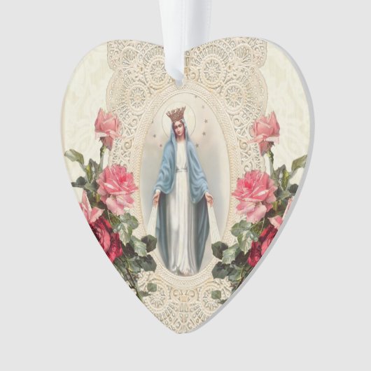 Jezus Maagd Mary Religieuze  Rozen Lace Ornament (voorkant)