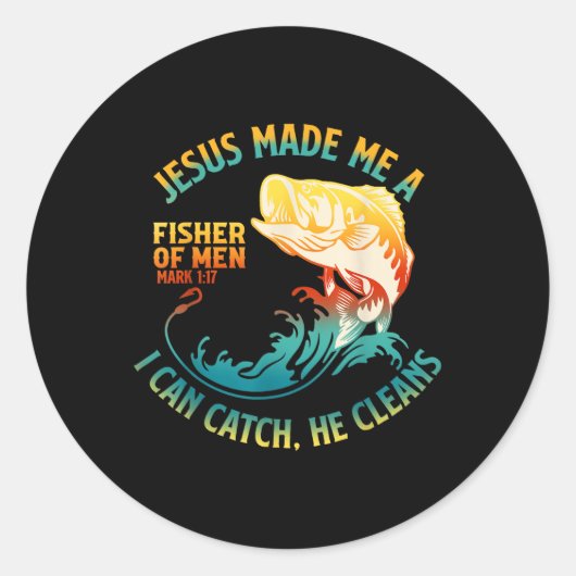 Jezus maakte mij een Fisher Bijbelvers Marcus 1_17 Ronde Sticker (Voorkant)