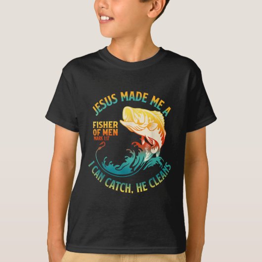 Jezus maakte mij een Fisher Bijbelvers Marcus 1_17 T-shirt (Voorkant)