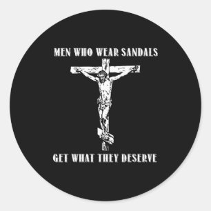 Jezus Mannen Die Sandalen Dragen Krijgen Wat Hun T Ronde Sticker