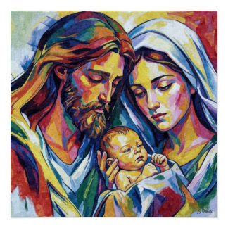 Jezus Maria en Jozef expressionistische olieverfsc Perfect Poster