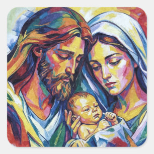 Jezus Maria en Jozef Vierkante Sticker