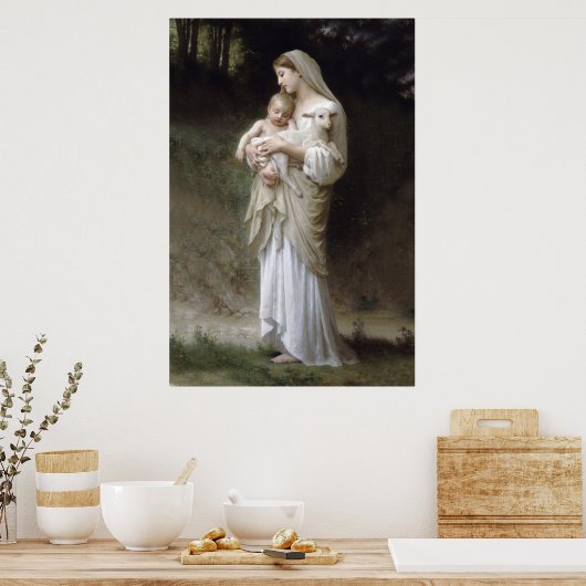 Jezus, Mary en het lammetje groot. Poster (Keuken)