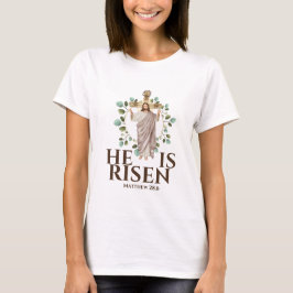 Jezus Matthew 28.6 Hij is paasvakantie T-shirt