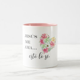 Jezus me ama esto la se bloemen hart tweekleurige koffiemok