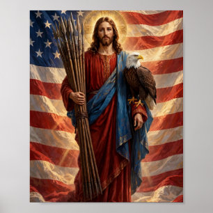 Jezus met 13 Speren — Patriottische Christelijke K Poster