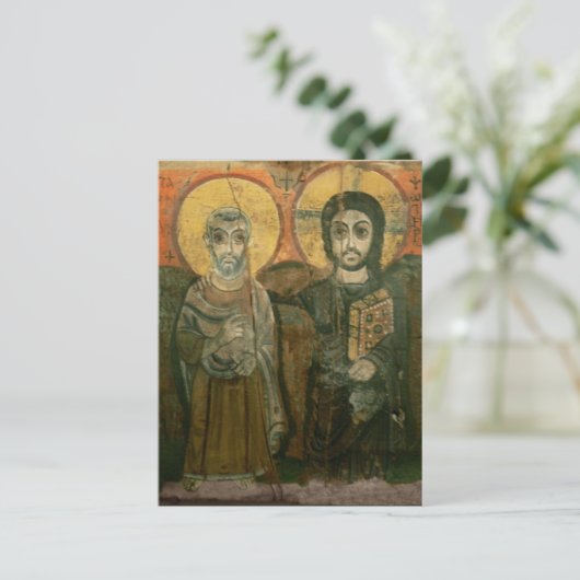 Jezus met Abbot Coptic Icon Briefkaart (Staand voorkant)