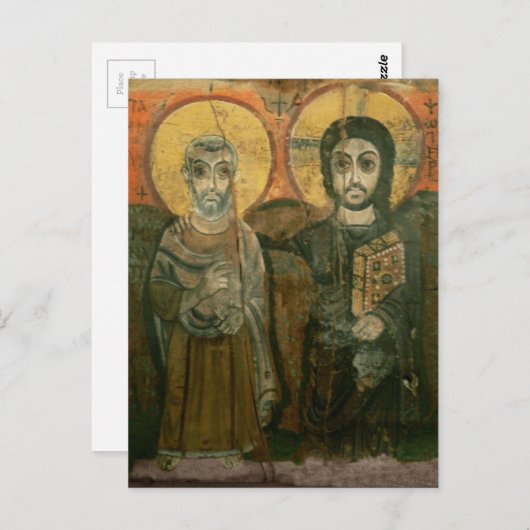 Jezus met Abbot Coptic Icon Briefkaart (Voorkant / Achterkant)
