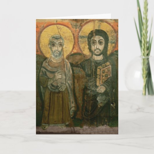 Jezus met Abbot Coptic Icon Kaart (Voorkant)