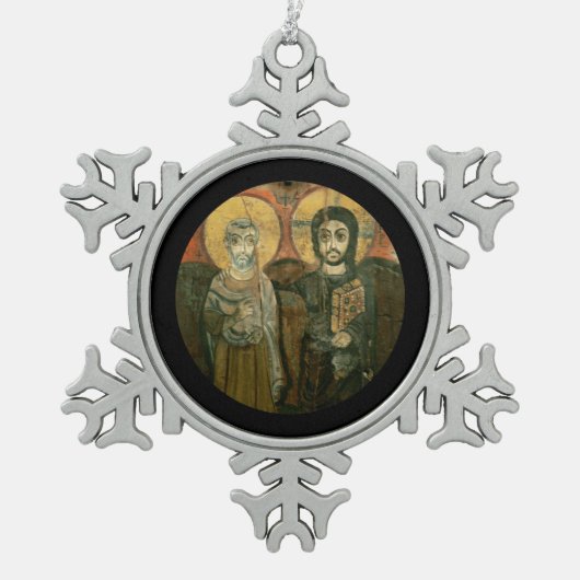 Jezus met Abbot Coptic Icon Tin Sneeuwvlok Ornament (Voorkant)